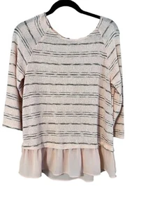 Status by Chenault Women's Pink Brown Striped Bottom Sheer 3/4 Sleeve Size L - Picture 1 of 5