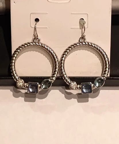 Pendientes colgantes/gotas tono plata piedra sintética transparente azul 1,75" nuevos con etiquetas Foto 1 de 1