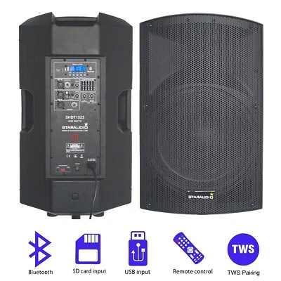 15" 2-Way Active  PA Bluetooth Speaker  4000W  Peak Powered TWS USB SD Speaker - Image 1 of 4