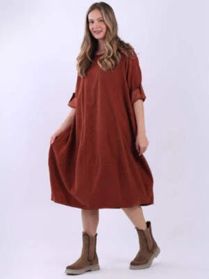 Plus Size Women Winter Dress Plain Cotton Corduroy Lagenlook Midi Dress One Size - Image 1 of 4