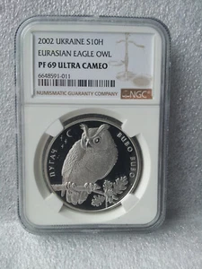UKRAINE 10 HRYVEN OWL 2002 NGC PF 69 - Picture 1 of 2