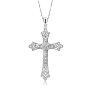 RYLOS Silver Diamond Cross Pendant Necklace, 18" Chain - Timeless Faith Jewelry - Picture 1 of 7