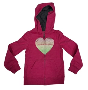 CALVIN KLEIN JEANS Girl’s Full Zip Hoodie Jacket XS (5/6) Pink Heart - Picture 1 of 4