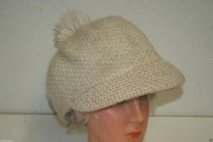 WOW Unique Large Oversized Women's Tan Beanie Visor Winter Skiing Good Fair - Picture 1 of 11