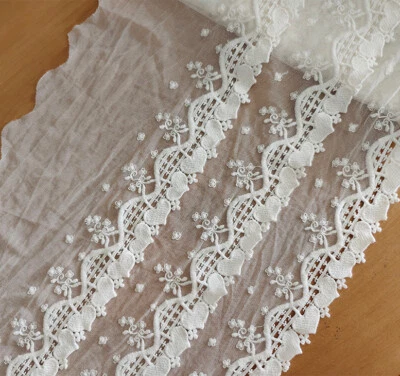 3.5 Yards 11" Wide Ivory Tulle Mesh Lace with 3 Layers Cotton Heart/Flower xh242 - Image 1 of 2