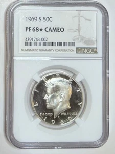 1969 S Kennedy 40% Silver Half Dollar 50C NGC PF 68 STAR CAMEO SPOT FREE - Picture 1 of 3
