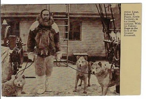 Foto postal real rara de Robert E Peary 1909 con perros esquimales explorador ártico - Imagen 1 de 2