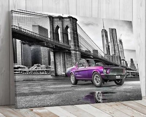 Ponte di Brooklyn, New York Ford Mustang, tela montata pronta da appendere - Foto 1 di 9