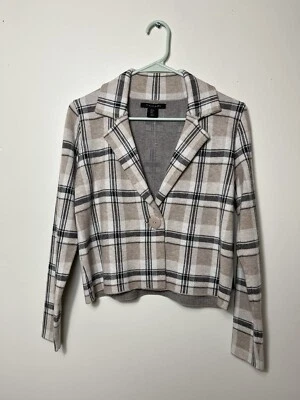 Chaqueta Suéter Tahari Recortada a Cuadros Talla Pequeña Beige Gris Multicolor NUEVA Foto 1 de 4