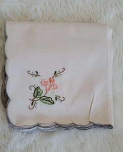 Vintage Lot 12 Ivory w/Peach Flower Embroidered 16X16 Cotton Table Napkins NEW - Picture 1 of 7