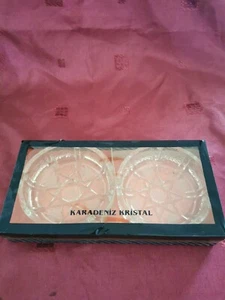 A Gift Boxed Set Two Vintage Cut Glass Ashtray/Trinket Dishes Karadeniz Kristal - Picture 1 of 12