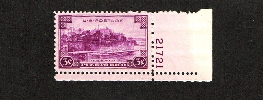 1937 U.S.CLASSIC 3c Violet PUERTO RICO Plt#S  Sc#801 M/NH/OG Pretty! - Image 1 of 1
