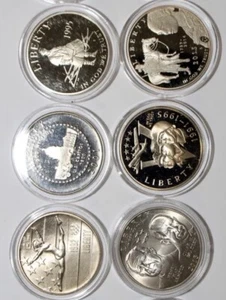 Moderno Lote de 6 Medios Dólares Conmemorativos Mezcla Stock Aleatorio. ¡1 pieza es 90% plata! - Imagen 1 de 16