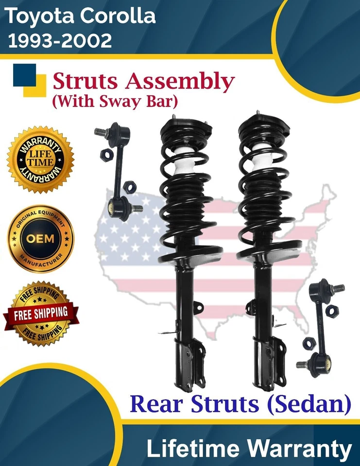 Puntales traseros OE con barra estabilizadora para Toyota Corolla 1993-2002 1,6 L 1,8 L Warra de por vida Foto 1 de 4