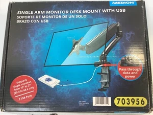 Single Arm Monitor Desk Mountain With USB Port Hold Monitor 10”-27” 2 USB Ports - Picture 1 of 8