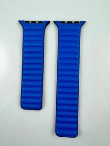 Bracelet maillon cuir véritable Apple Watch original 46 mm 45 mm 44 mm SM bleu électrique - Photo 1 sur 10