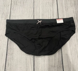 NWT Cacique Lane Bryant 14/16 Bow Lace Cotton Hipster Panty Black E3 - Picture 1 of 5