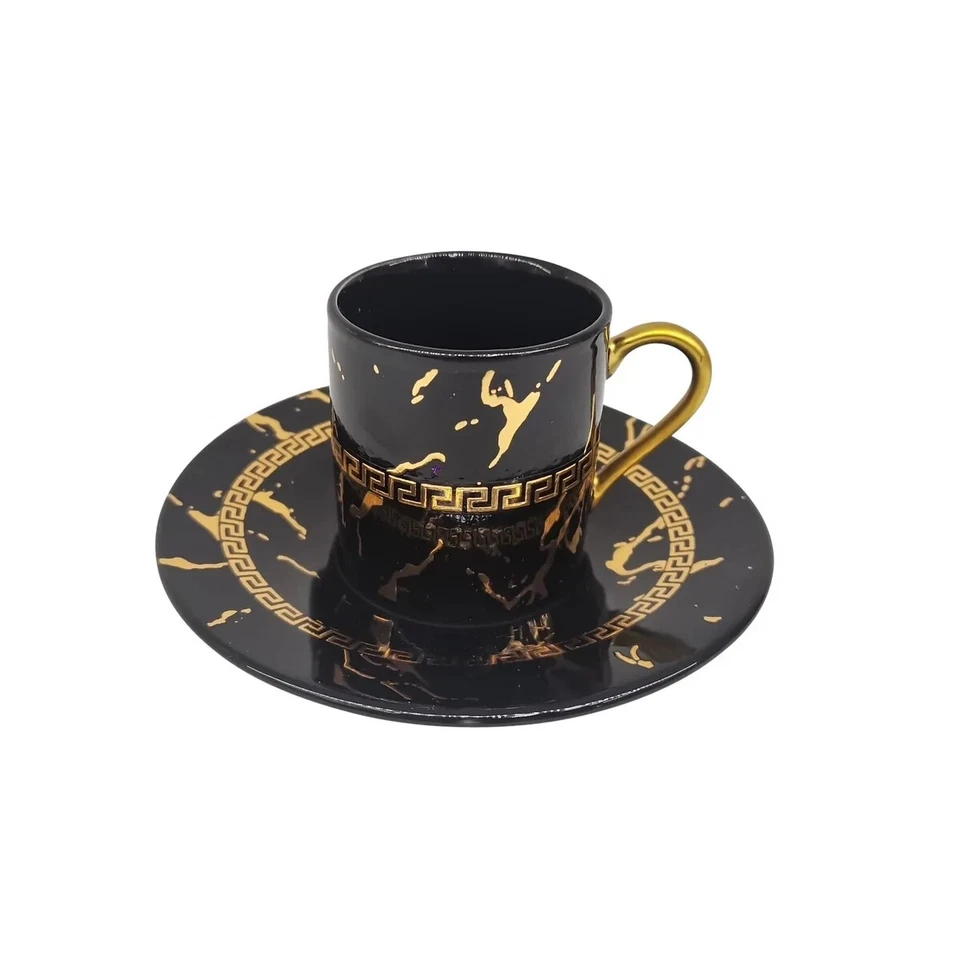 ☕Juego de 12 tazas de café árabe/turco 90cc negro griego/mármol Foto 1 de 1