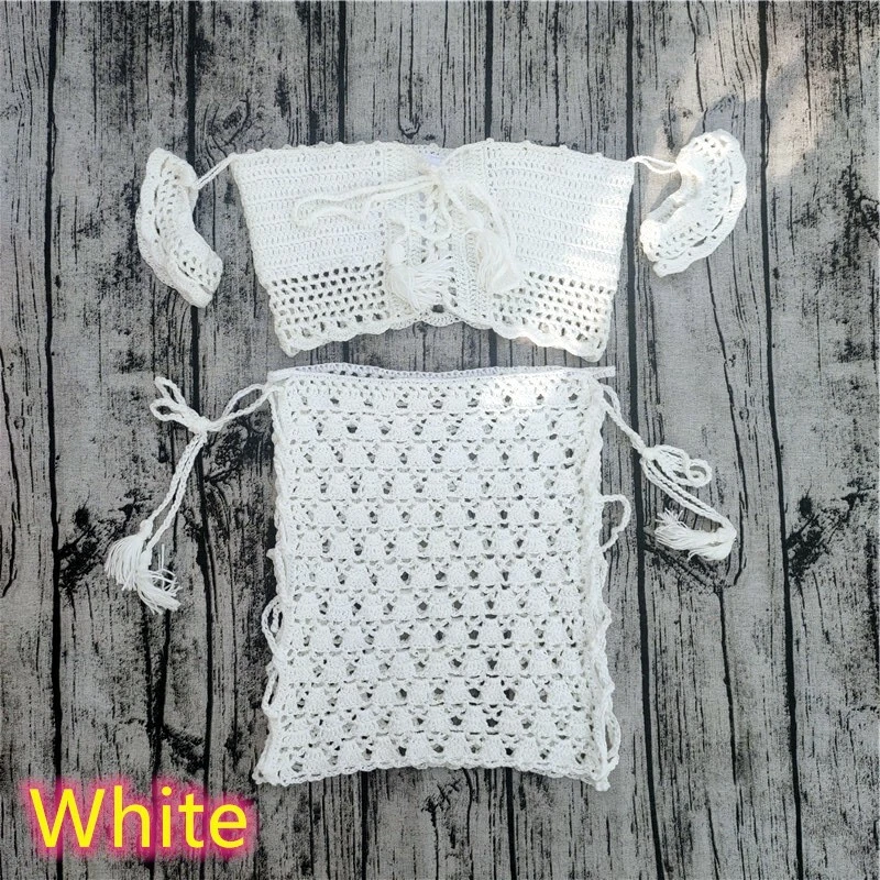 Minifalda de ganchillo a mano para mujer Traje de baño Sexy Playa Bikini Cubrir Falda Conjunto Foto 1 de 4