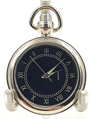 Relógio de bolso vintage cromado e aço inoxidável quartzo - Funciona muito bem e em bom estado - Imagem 1 de 4