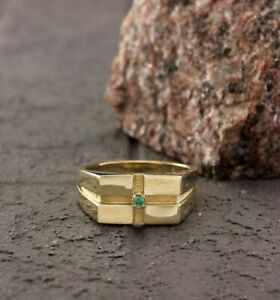Natural Emerald Gemstone with Gold Plated 925 Sterling Silver Men's Ring AJ761