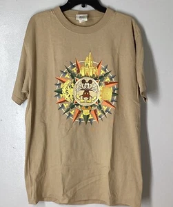 Vintage Walt Disney World Tour Mickey Mouse Shirt Mens Tan Large Short Sleeve - Picture 1 of 9