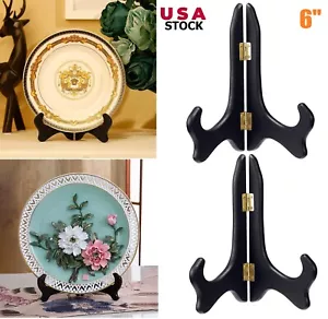 2× Wooden Plate Easel Dish Display Holder Folding Photo Frame Stand Easels 6" US - Picture 1 of 17