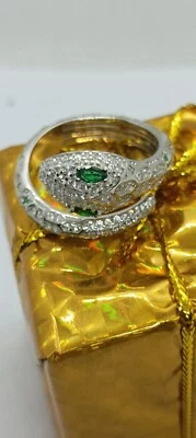 ANELLO ARGENTO SERPENTE SNAKE ZIRCONI BIANCHI OCCHI SMERALDO MIS 16 EXPLOIT - Immagine 1 di 4