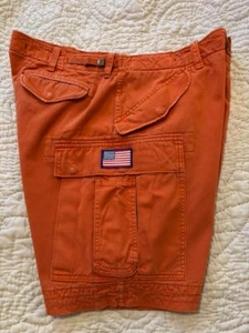 Vtg Ralph Lauren Polo Orange Flag Patch Cargo Sportsman Aztec Military Shorts 38 - Picture 1 of 14