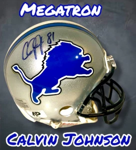CALVIN JOHNSON "MEGATRON" AUTOGRAPHED SIGNED DETROIT LIONS MINI HELMET wAP/COA - Picture 1 of 8