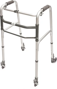 Deambulatore Pieghevole, Regolabile in Altezza Con 2 Ruote Piroettanti E 2 Ruote - Foto 1 di 12