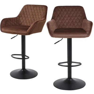 Velvet Swivel Adjustable Height Upholstered Bar & Counter Stools Set of 2  BROWN - Image 1 of 4