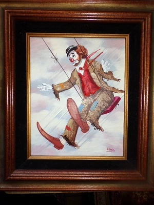 SWINGING Clown Oil Painting By Palencia Signed 13.5" x 15.5" - Image 1 of 4