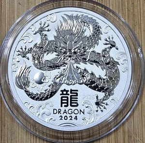 Australia 2024 2 oz. Silver Lunar Dragon BU (Serie III) con cápsula - Imagen 1 de 2