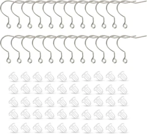 24Pcs 20G Big Pure Titanium Earring Fish Hooks with 50Pcs Silicone Earring Backs - Picture 1 of 6
