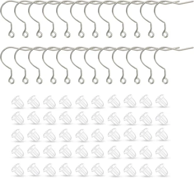 24Pcs 20G Big Pure Titanium Earring Fish Hooks with 50Pcs Silicone Earring Backs - Image 1 of 4