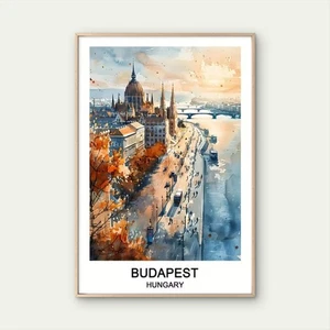 Budapest Hungary  Decor with Iconic Cityscape Travel Poster Print Wall Art - Picture 1 of 2