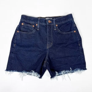 Madewell Damen Denim dunkle Waschung hoher Bund roher Saum Jeansshorts Größe 25 - Bild 1 von 5