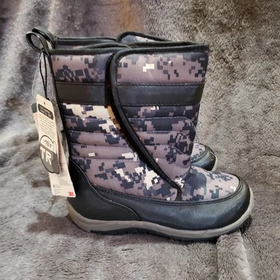 RUSS Thinsulate Gray Black WINTER Electric Camo Snow BOOT Size 12 (Youth) READ - Image 1 of 4