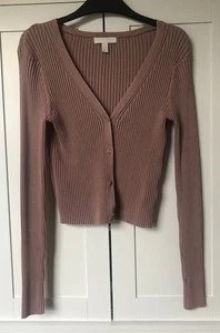 Women’s Medium Short Pink Ribbed Long Sleeved Buttoned Cardigan - Picture 1 of 5