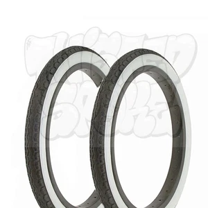 PAIR Duro Brick Bike Tires Cruiser BMX Slick III 16 x 1.75 Black White Wall - Picture 1 of 2