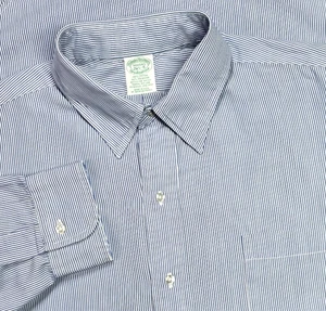 Vintage Brooks Brothers Shirt Mens 16.5-4 Blue Striped Brooksweave USA Button Up - Picture 1 of 16