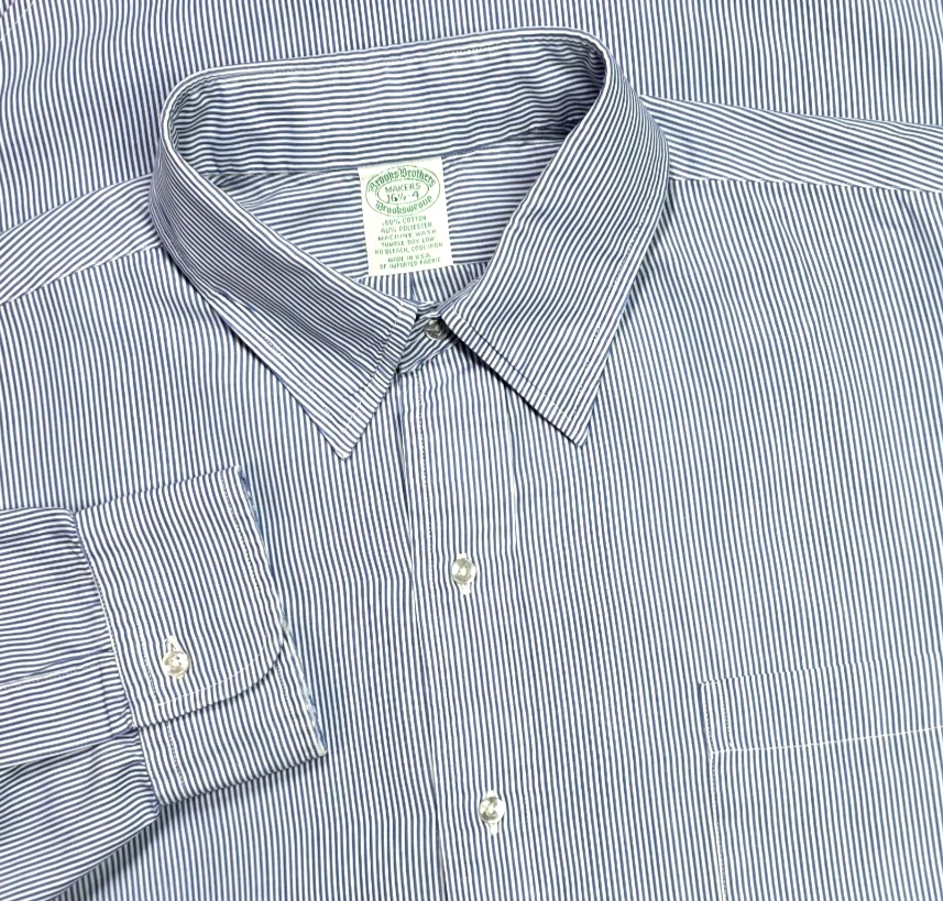 Vintage Brooks Brothers Shirt Mens 16.5-4 Blue Striped Brooksweave USA Button Up - Image 1 of 4