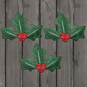 Christmas Holly Embroidered Patch — 3-Pack — Iron On - Picture 1 of 1