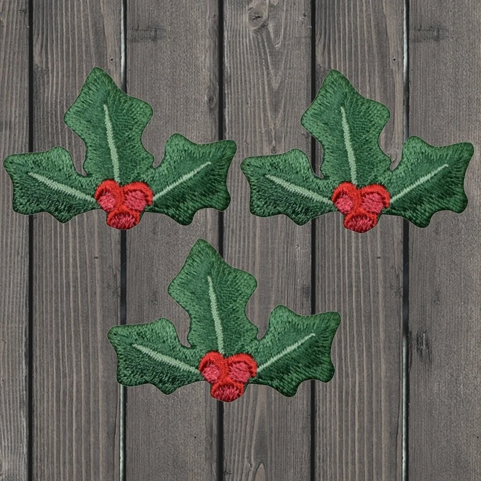 Christmas Holly Embroidered Patch — 3-Pack — Iron On - Image 1 of 1