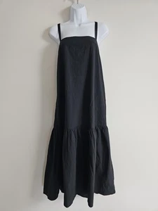 Everlane Dress Womens 12 Black Pinafore Tie Tiered Drop Waist Cottage Staple - Picture 1 of 10