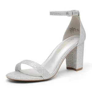 Sandalias de tacón bajo para mujer, talla 5, plateadas/brillantes, trozos - Imagen 1 de 6