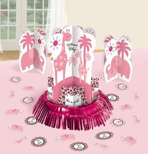 Sweet Safari Girl Jungle Animal Pink Baby Shower Party Table Decorating Kit - Image 1 of 1