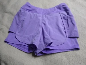 Layer8 Girls Med Qwick-Dry Athletic Gym Shorts Purple Mesh layered Elastic Waist - Picture 1 of 5