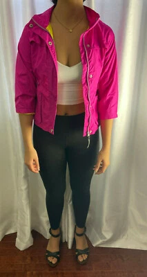 New Rothschild Kids Medium 12/14 Fuchsia￼ Pink and Yellow Parka rain￼ Jacket - Image 1 of 4